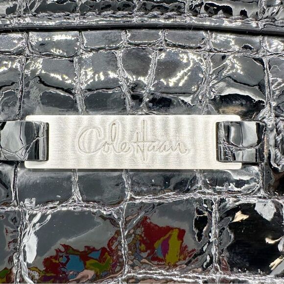 COLE HAAN XL Black Reptile Embossed Patent Leather Tote Bag - Picture 7 of 16